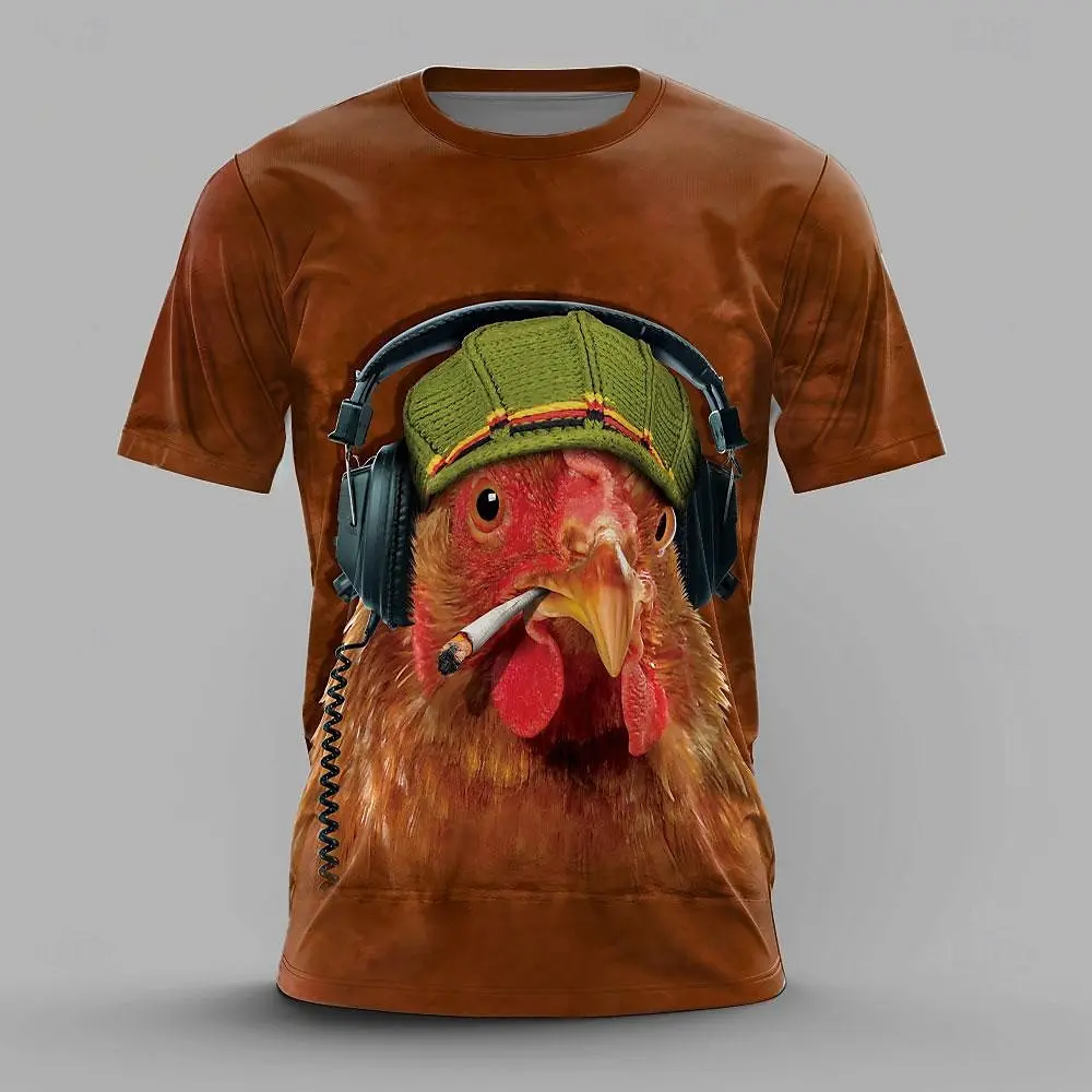 Animal Chicken Print T-Shirts For Men Funny Fashion Mens Clothing Summer Casual Short Sleeve Top Loose Oversized Tee Men T Shirt