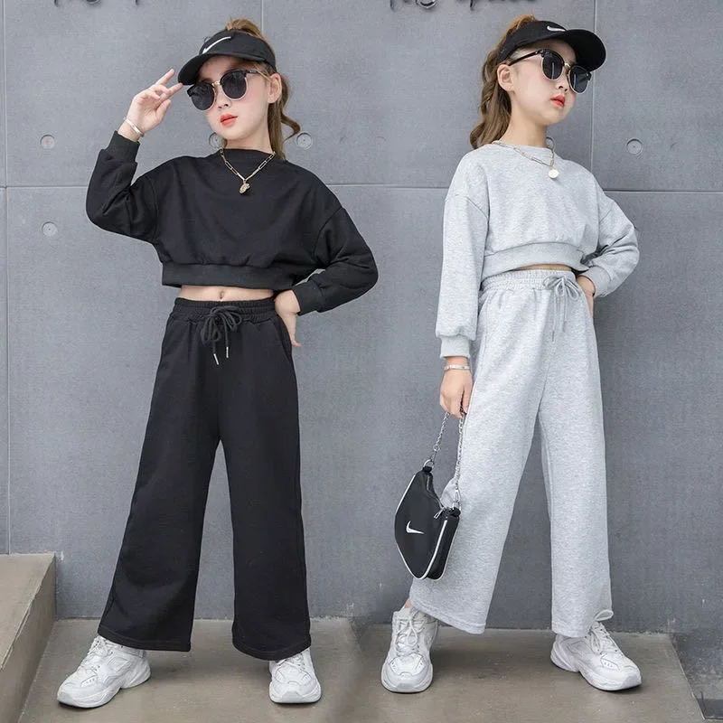 

2024 Autumn Korea Baby Girl Clothes Set Children Sweatshirt + Harem Pants Outfit Girls Long Sleeve Sweater Wide Leg Pants Suit