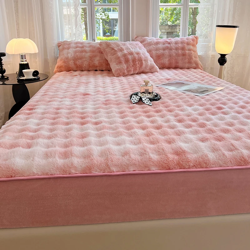

1 шт., супермягкая простыня с имитацией кролика, бархата, плюшевый наматрасник, зимнее постельное белье, защита для домашнего матраса King ס BAK ל 1,4