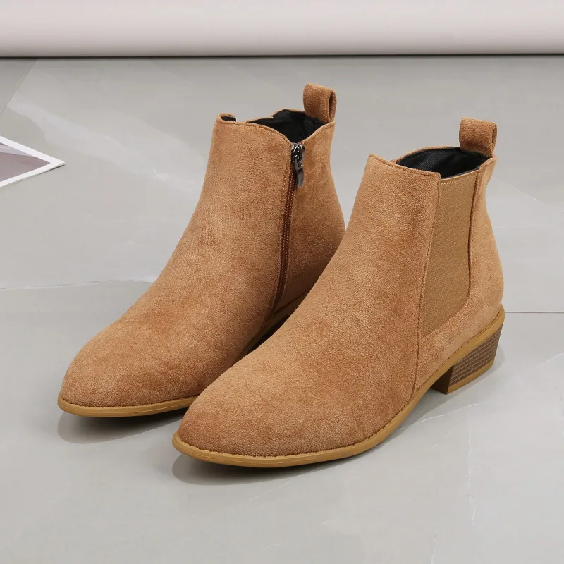 Botas puntiagudas De ante para Mujer, Botines De tacón grueso con cremallera, talla grande 43, Otoño, 2024