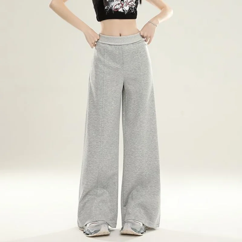 Deeptown Baggy Y2k Grey Sweatpants Woman Casual Vintage Korean Fashion Wide Leg Pants Sports High Waist Basic Loose Trousers