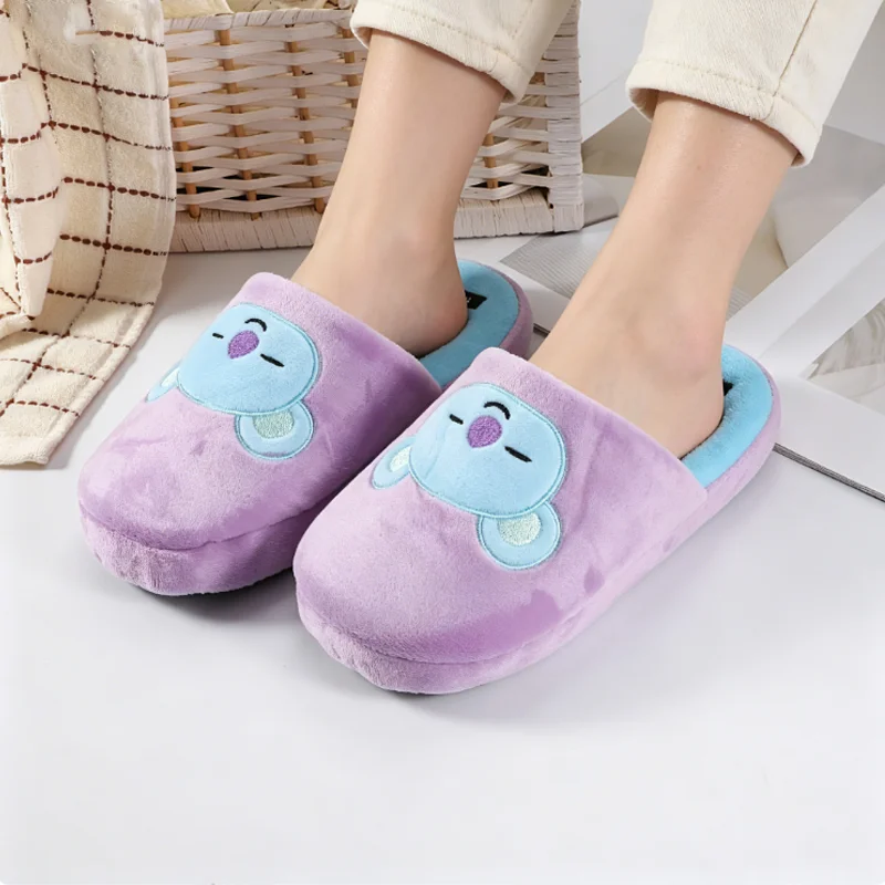 BT21 Hausschuhe Herbst und Winter Neue Cartoon-Hausschuhe für drinnen Rutschfeste Holzbodenschuhe Paar-Warme Hausschuhe LINE FRIENDS – Detail 1