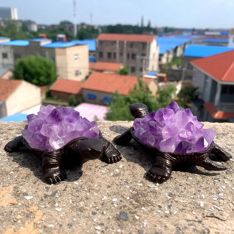 Crystal Stone Tooth Turtle Cute Animal Figurines Healing Statue For Home Decoration Child Collection Gifts