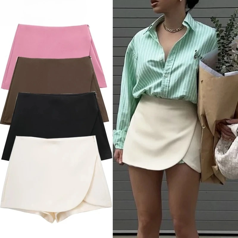 Summer New Women Skirt Shorts Office Female High Waist Minimalist Solid Color Skirts