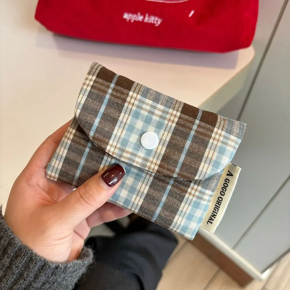 Canvas Retro Plaid Coin Purse Zipper Purse Portable Mini Cash Wallet Korean Style Multifunctional Cloth Envelope Wallets Female