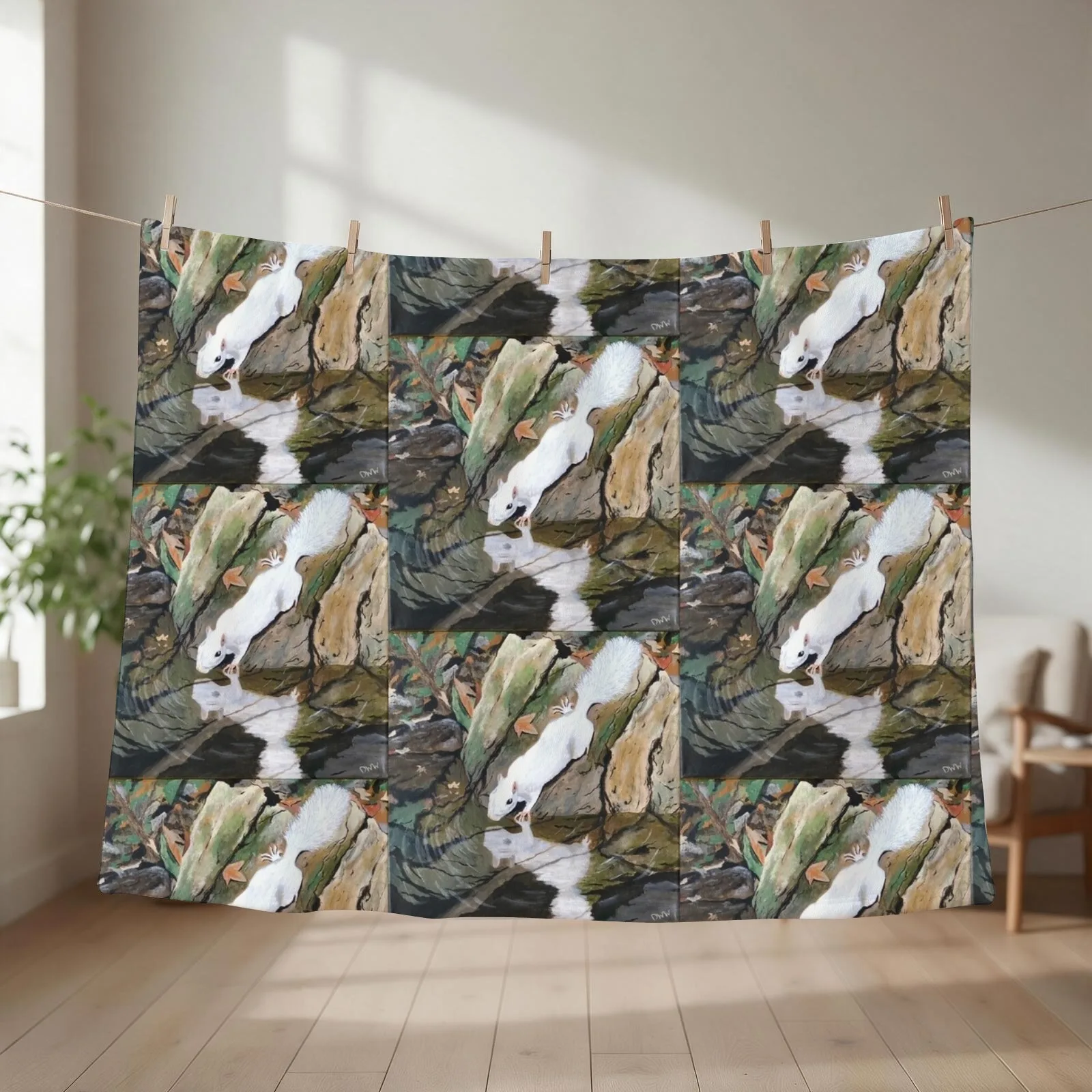 Reflective White Squirrel Throw Blanket couch cozy soft plush fuzzy picnic outdoor blanket