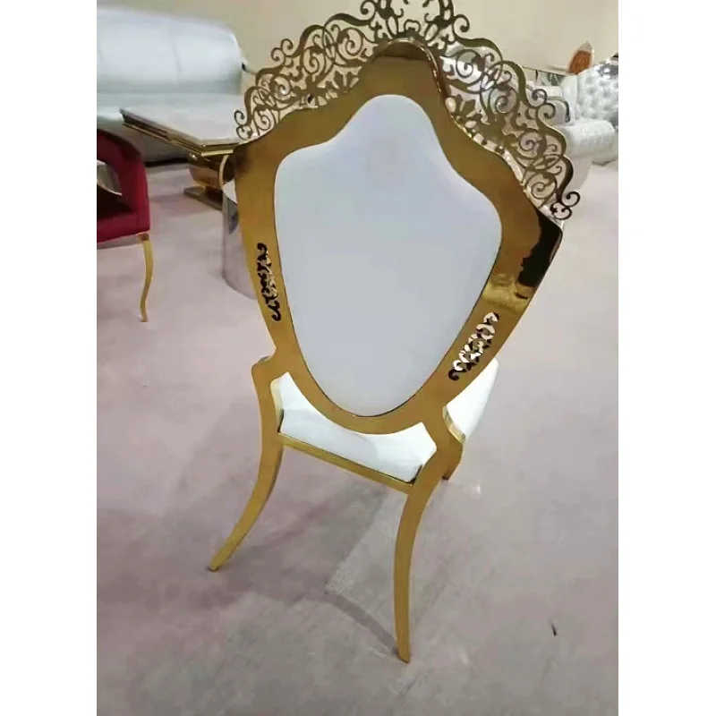 custom，Romantic marriage metal funiture high back golden frame luxury upholstered dining stackable stainless steel wedding chair