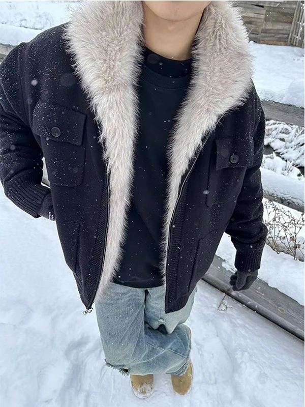 

Мужская утепленная хлопковая куртка на флисовой подкладке с меховым воротником, зимнее теплое пальто с длинными рукавами и застежкой-молнией