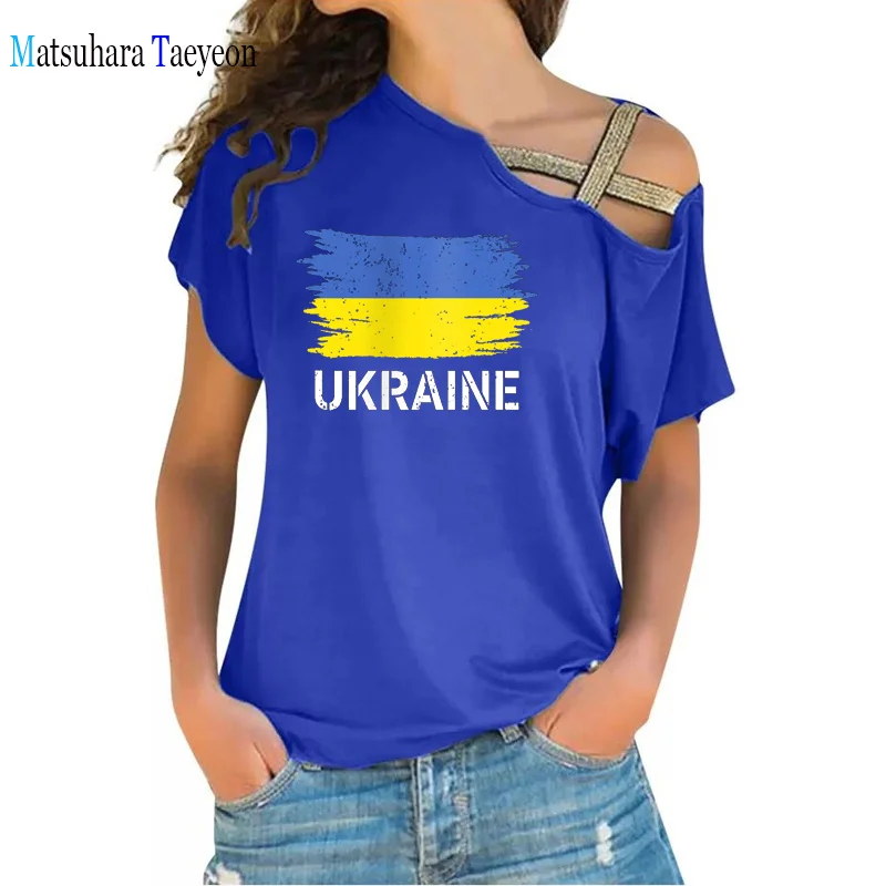 Vintage Ukraine Ukrainian Flag T-Shirts Summer Women Tops Short Sleeve Aesthetic Tees Female T-shirt Casual Streetwear Clothes