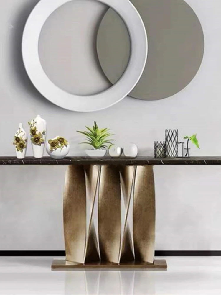 Marble Porch Table Entrance Foyer Wall Narrow Table Modern Simple Stainless Steel a Long Narrow Table Decoration Table