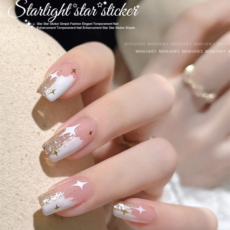 3D Gold Silver Star Nail Art Stickers Black White Crescent Moon Decals Self Adhesive Slider Polish Stickers Manicure Decoration