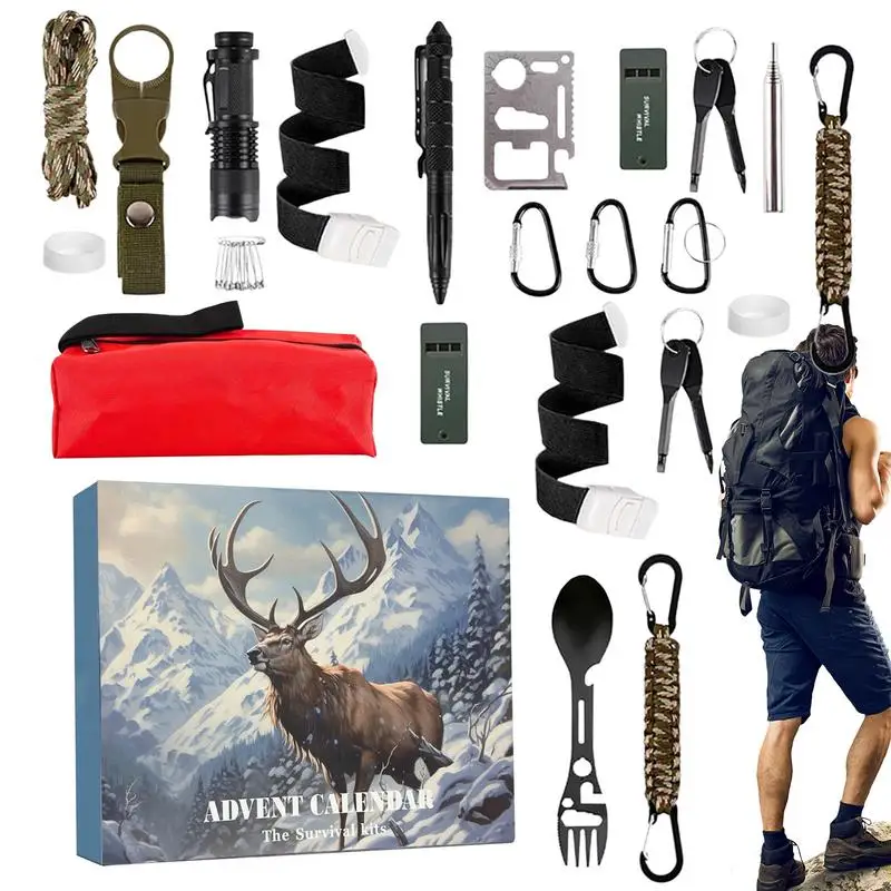 Survival Kit Advent Calendar 24 Days Christmas Countdown Calendar Survival Gear Cool Gadgets for Camping Fishing Hunting Outdoor