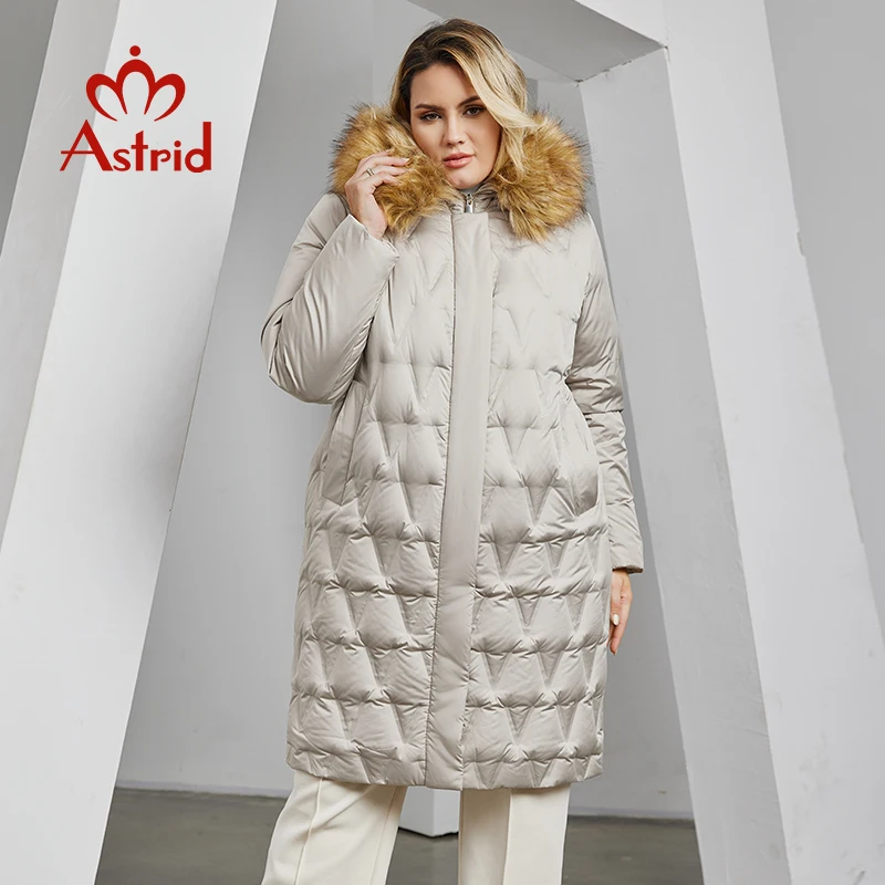 Astrid Women\'s Jacket Winter 2023 Plus Size Down Jackets Big Fur Collar Hooded Long Coat Women Parka Embossing Female Clothing