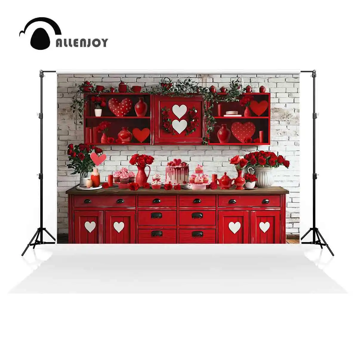 Allenjoy Valentine's Day Red Kitchen Backdrop