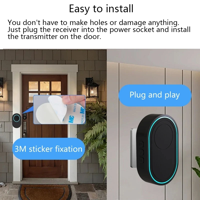 Wireless Doorbell Outdoor Welcome Ring Chime Door Bell Music Melody Remind Smart Home Security Alarm EU UK US Plug