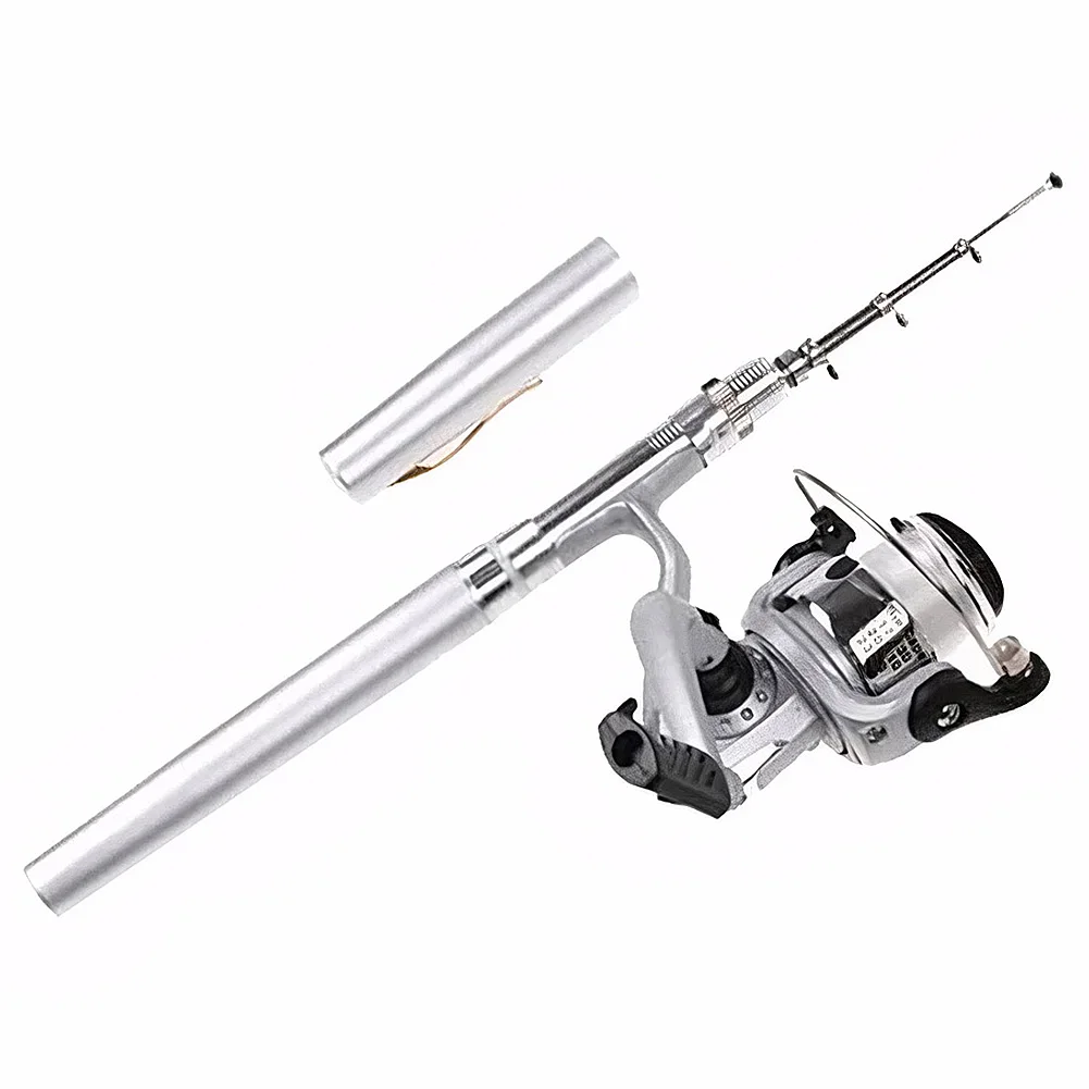 Mini Portable Pocket Fish Pen Shape Fishing Rod Pole Reel Aluminum Alloy Fishing Rod with Reel Telescopic Fishing Pole with Reel