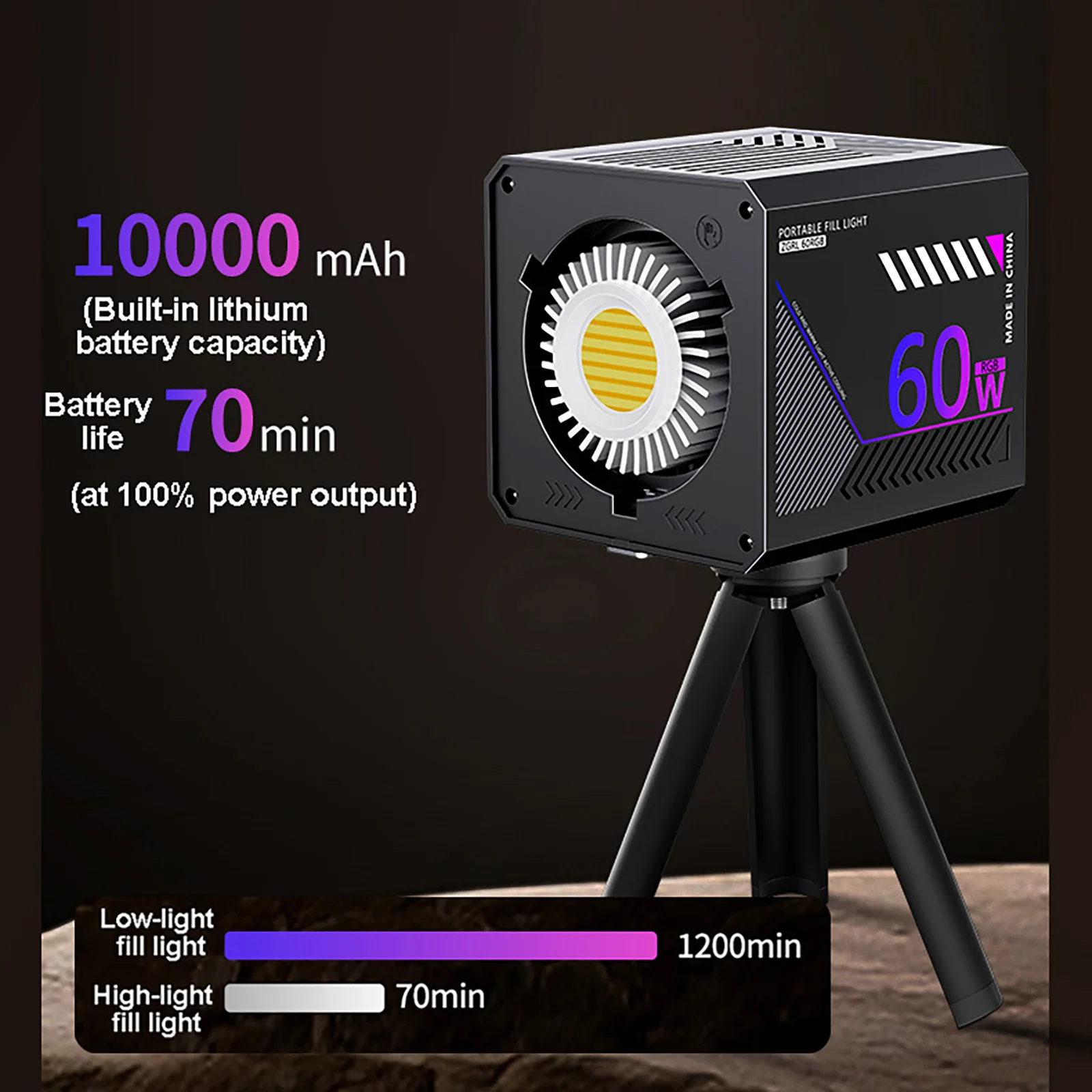 RGB Video Light Portable LED Photography Studio Light with 10000mAh Rechargeable for Vlog Streaming Live Photo Fill Lamp