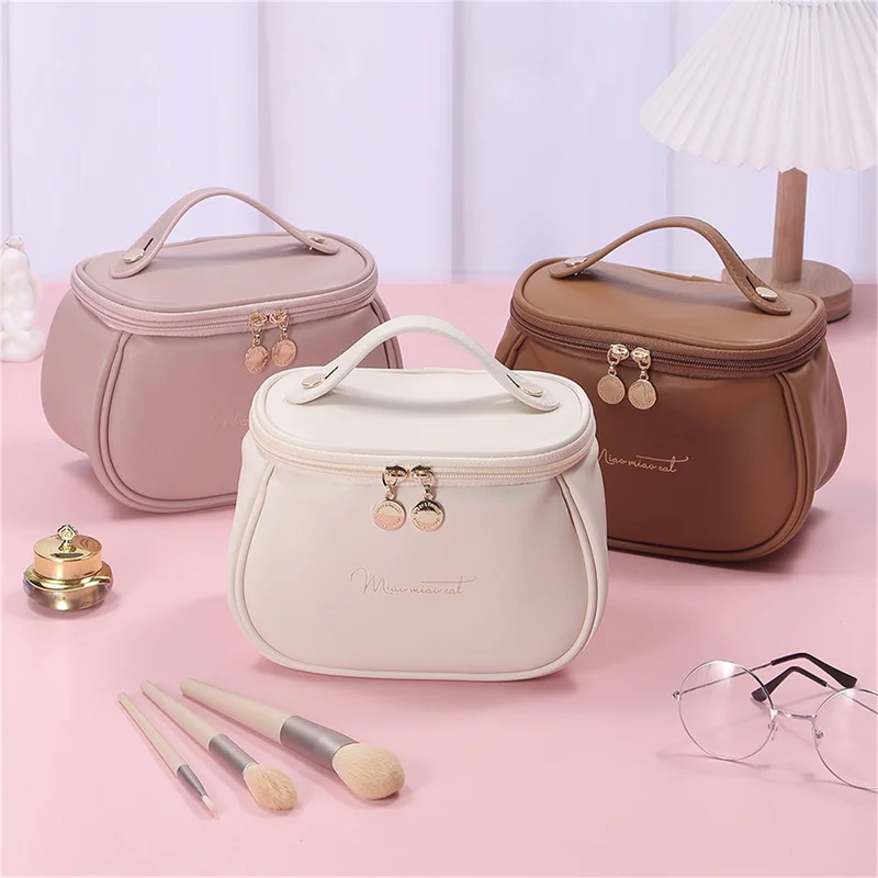 Leather Large Capacity Travel Cosmetic Bag Portable Women Makeup Case Waterproof Multifunctional Toiletry Organizer Storage Bag