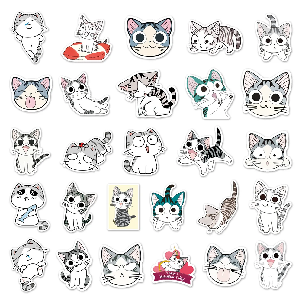 10/30/50pcs Cute Chi Cat Japanese Cartoon Kawaii Sticker For Toy Luggage Laptop Ipad Notebook Guitar Car Sticker Wholesale