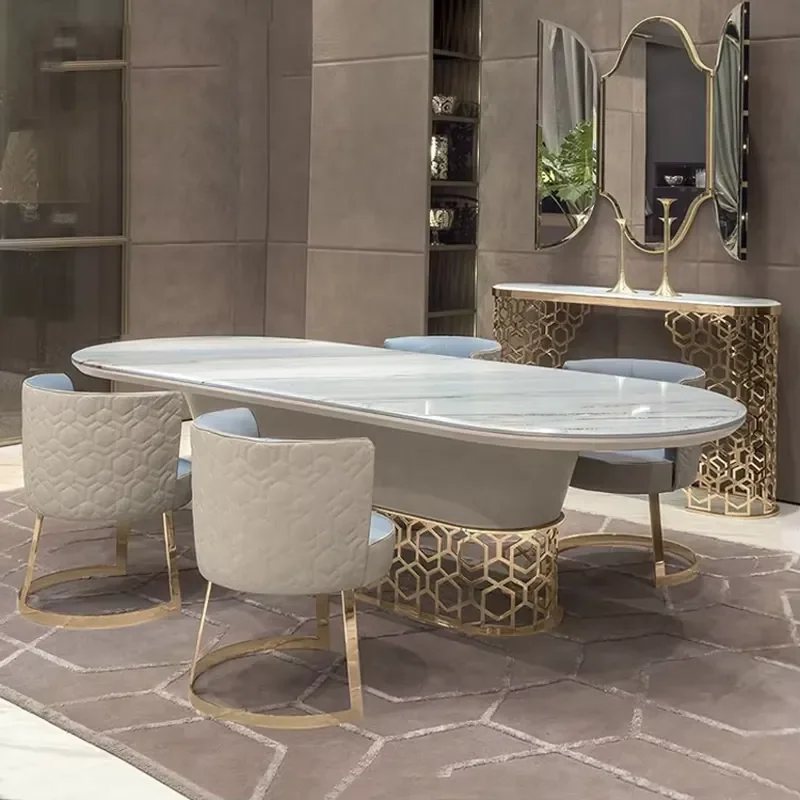 

New Design Whole Sale Dining Room Table Unique Stainless Steel Marble Royal Design Dining Table Sets
