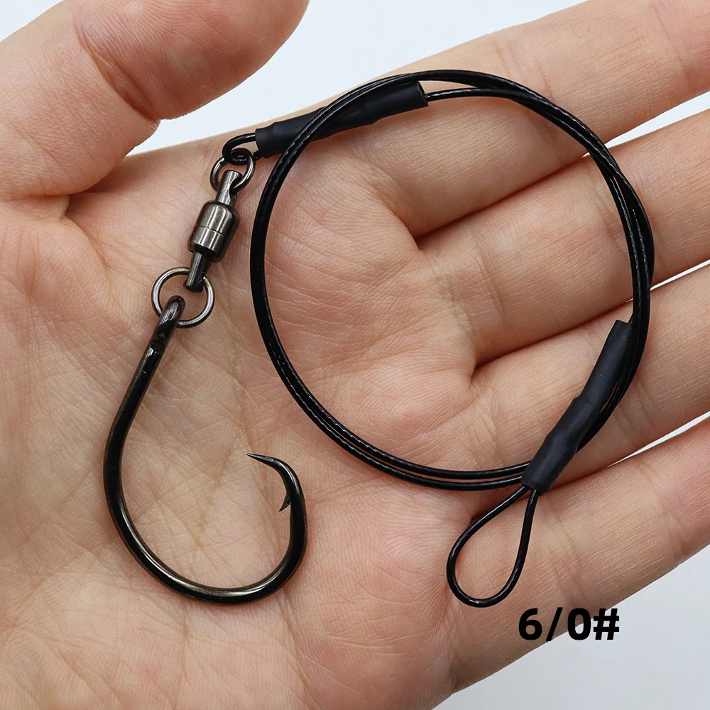 ZYZHE 1/5 Stück Angelleine 6/0 # 7/0 # 8/0 # 9/0 # 10/0 # Kreishaken mit Wirbel 49-Strang Stahlseil Salzwasser Bootsangel-Rigs – Detail 9