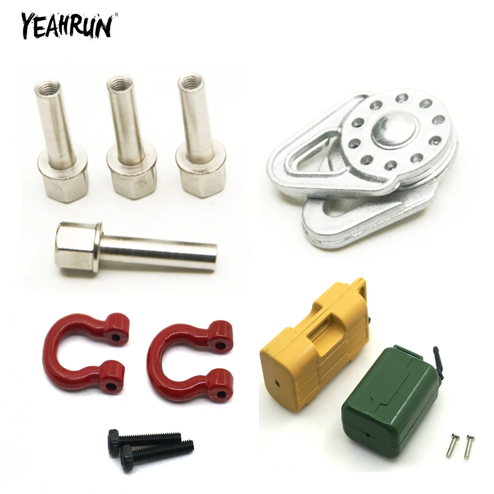 YEAHRUN Metal Winch Tow Rope Snatch Block/Trailer Hooks/Hex Wheel Hub Drive Adaptor Extension Column For 1/10 RC Car SCX10 TRX-4