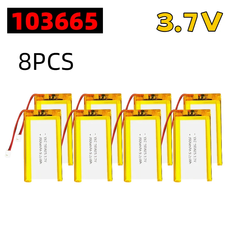 103665 3,7 V 3000 mAh wiederaufladbarer Polymer-Lithium-Akku mit JST PH2.0-Stecker, Li-Po-Akku mit hoher Kapazität, Kamera, GPS, MP5-Headset