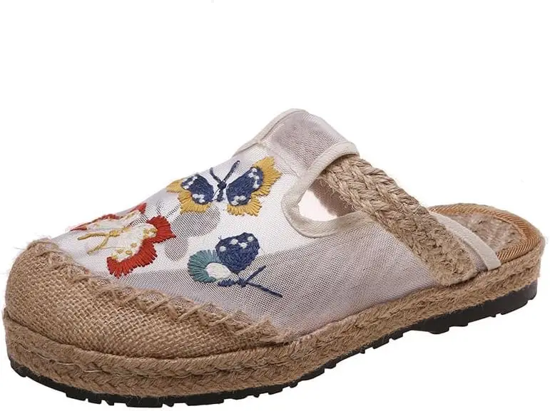 Women Slippers Retro Style Linen Shoes Breathable Causal Shoes Women's Sandals Outside and Home Flip Flops