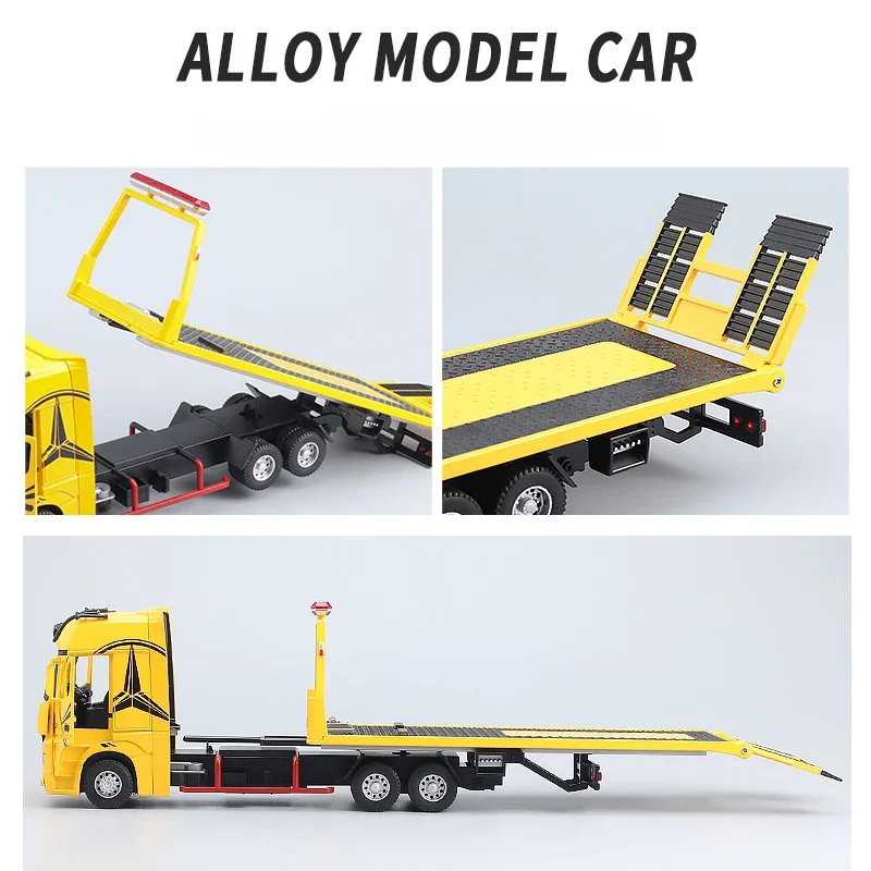 Diecast 1:24 Scale Alloy Mercedes Benz Truck Trailer Model Flatbed Transporter Kids Boy Toy Gift Collective Miniature Voiture