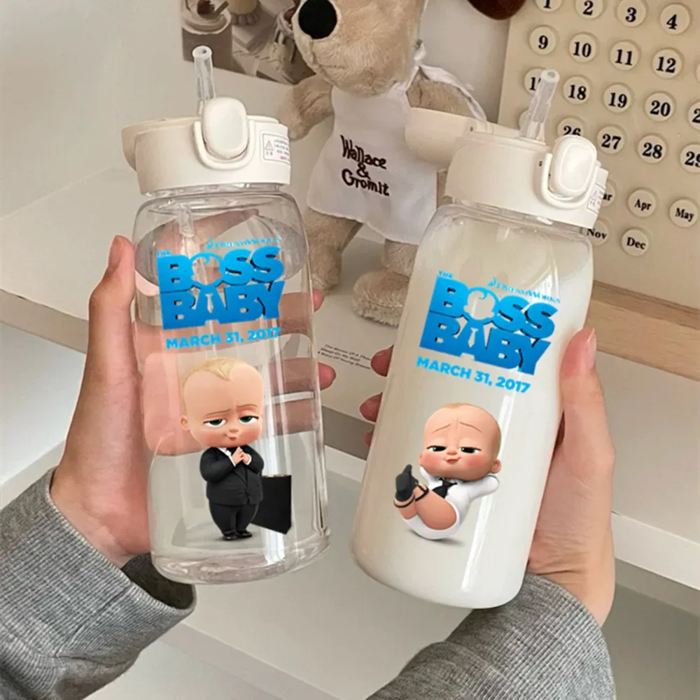 

600ML The Boss Baby Cartoon Straw Water Bottle Portable Plastic Waterproof Drinking Bottle Outdoor Sports Travel Water Cup