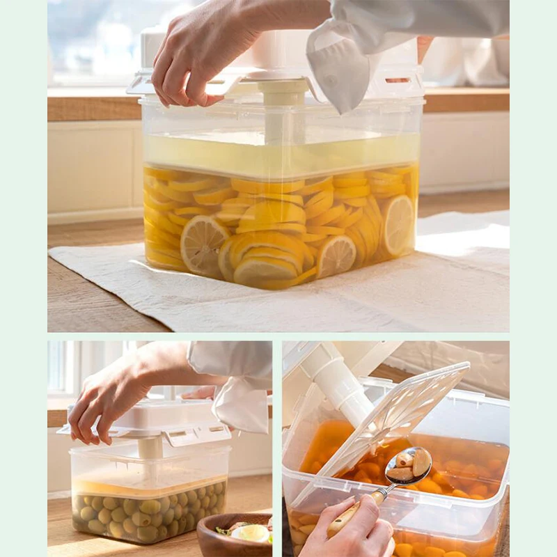 

5L Pickle Jar with Press Plate Airtight Food Storage Container Leakproof Kitchen Organizer for Kimchi Sauerkraut Olive Gherkin