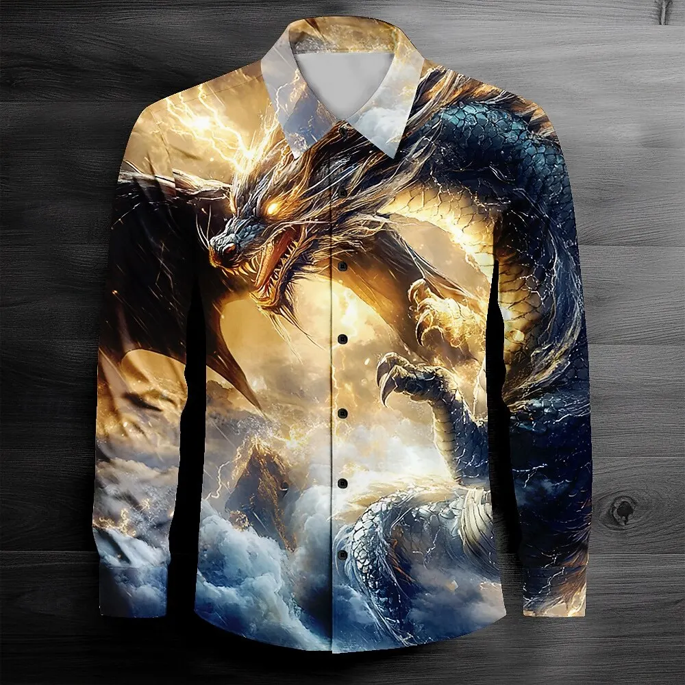

3D Printed Dragon Graphic Men's Shirt Fashion Vintage Pattern Long Sleeve Shirts Autumn Outdoor Daily Casual Breathable Clothing