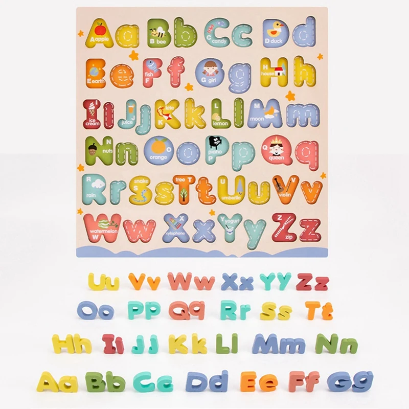 Wooden Alphabet Puzzle Toys ABC Letter And Puzzle For Toddlers 18+ Months Old Preschool Learning For Kids