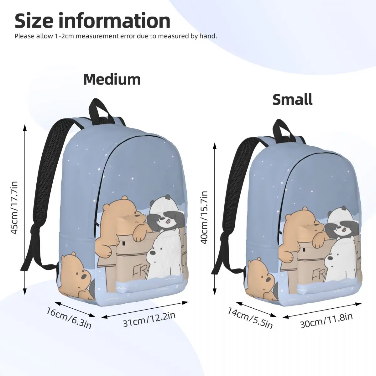 حقيبة ظهر We Bare Bears Kawaii Cartoon للرجال والنساء والطلاب والأعمال Daypack Grizzly Panda Ice Bear حقيبة كتف للكمبيوتر المحمول رياضية
