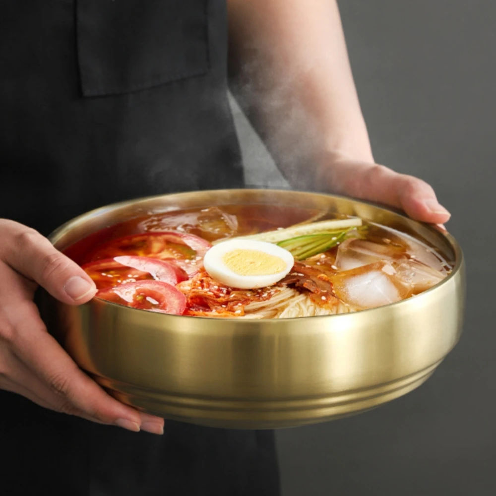 

2PCS Korean style double-layer cold noodle bowl, gold color, double-layer craftsmanship, can be cleaned in a dishwasher