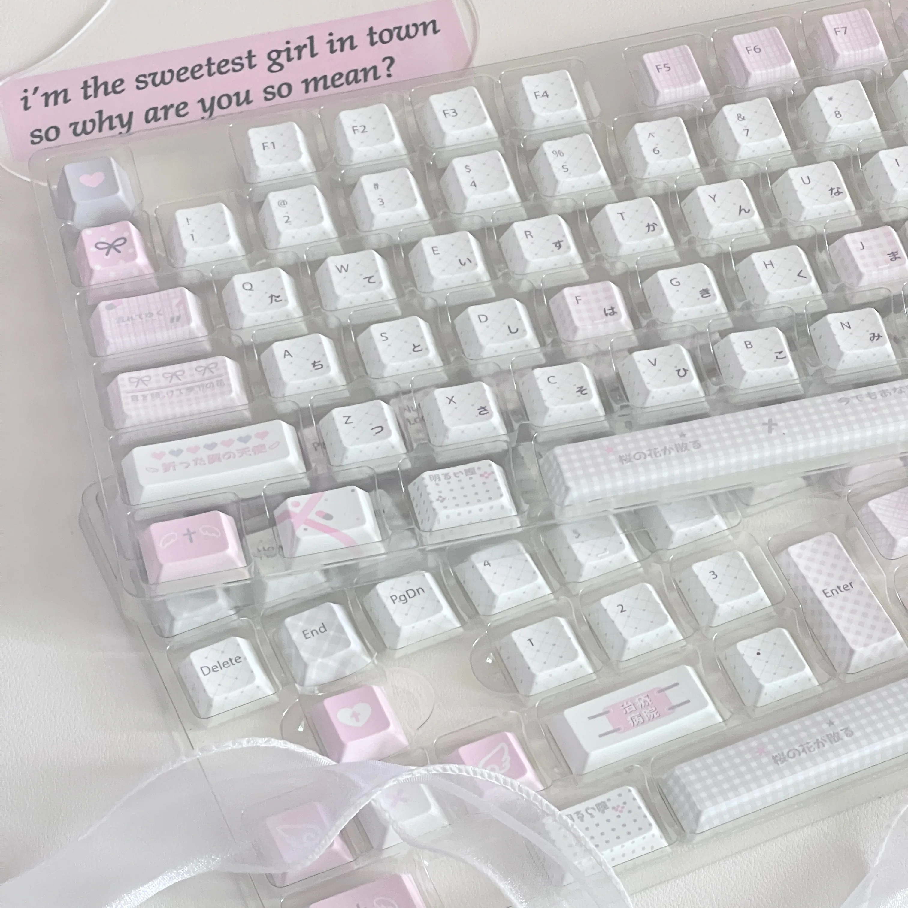 Healing Angel, Pink Simple Keycaps Hot Sublimation Japanese White Personalized Keycaps PBT