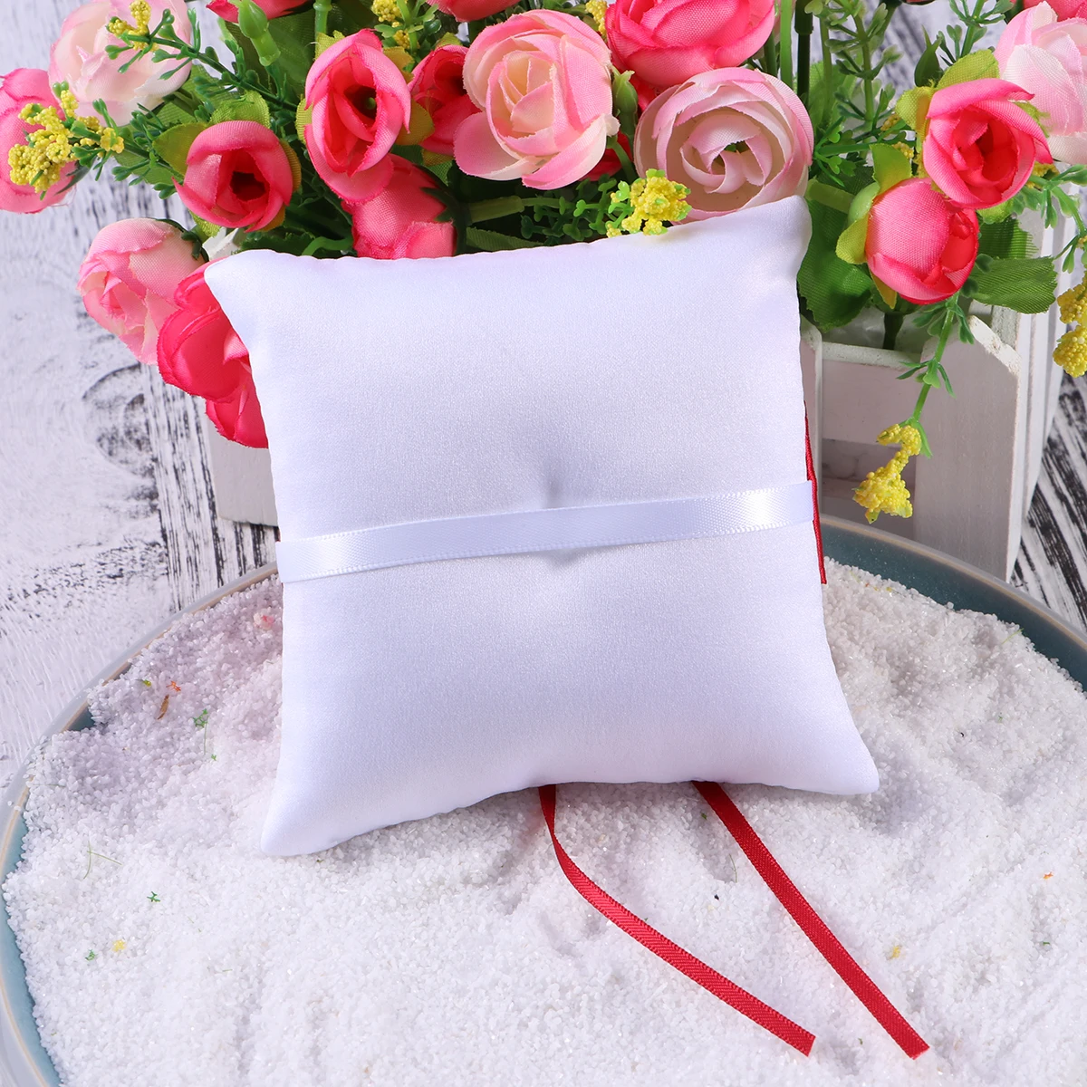 

10cm x Wedding Ring Pillow Double Heart Bridal Rhinestones Satin Ribbons Bearer Boy Wedding Ring Pillow Party DIY Decor