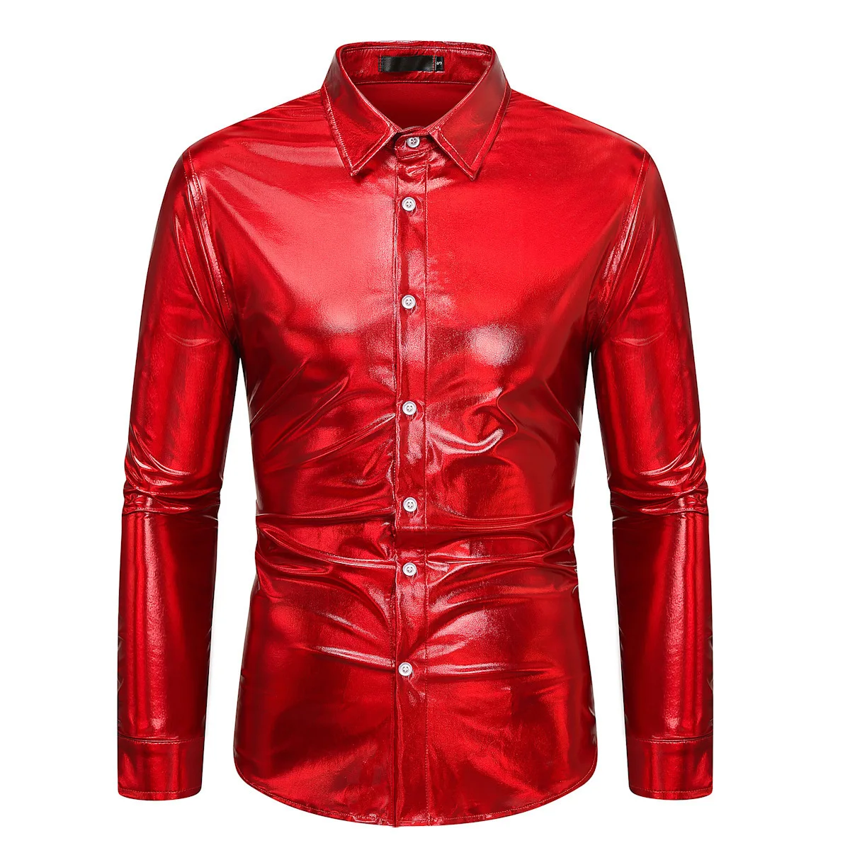 Men's Fashionable Bright Party Stage Nightclub Long Sleeved Shirt Shiny Golden Long Sleeve Stage Performance Costume 5 Colours