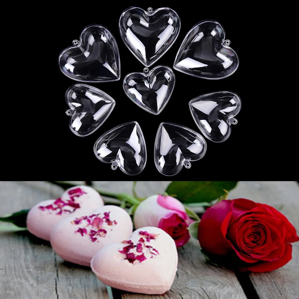 1set Heart Shape DIY Clear Plastic Bath Bomb Mould Acrylic Mold 65/80mm