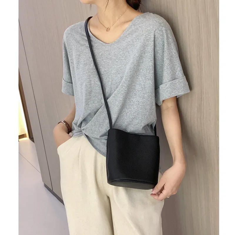 

Simple Small Bucket Bag Genuine Leather New Top Layer Cowhide One-shoulder Underarm Crossbody Women's Bag High-end