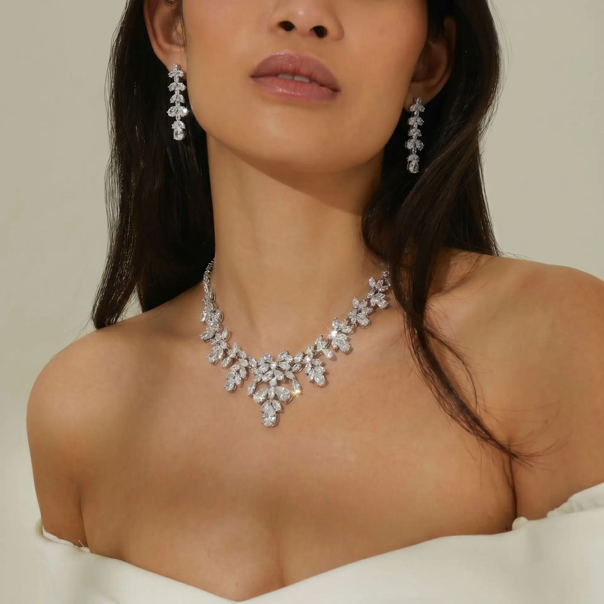 2 Pieces Bridal Jewelry Sets For Wedding Luxury Zirconia Women Necklace Earring Set Party Prom Bride Jewelry Accessories Gift