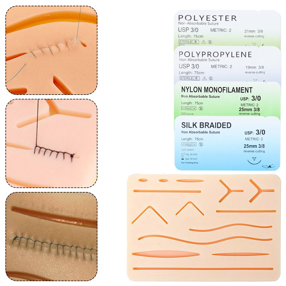 3/0 Veterinary Practice Suture Kit with Silicone Suture Practice Mat Non-injured for Medical Students Education