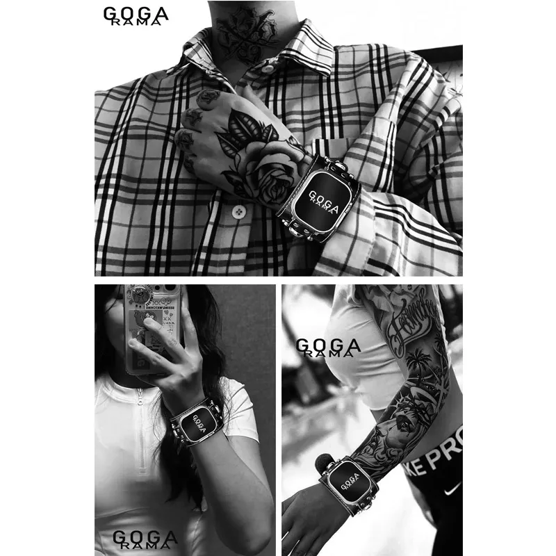 GOGARAMA  Unique Design Wide Edge Skull Black Leather Genuine Leather Band for Samsung Galaxy Watch 8 4 5 Pro 6 7 Ultra 2 Strap
