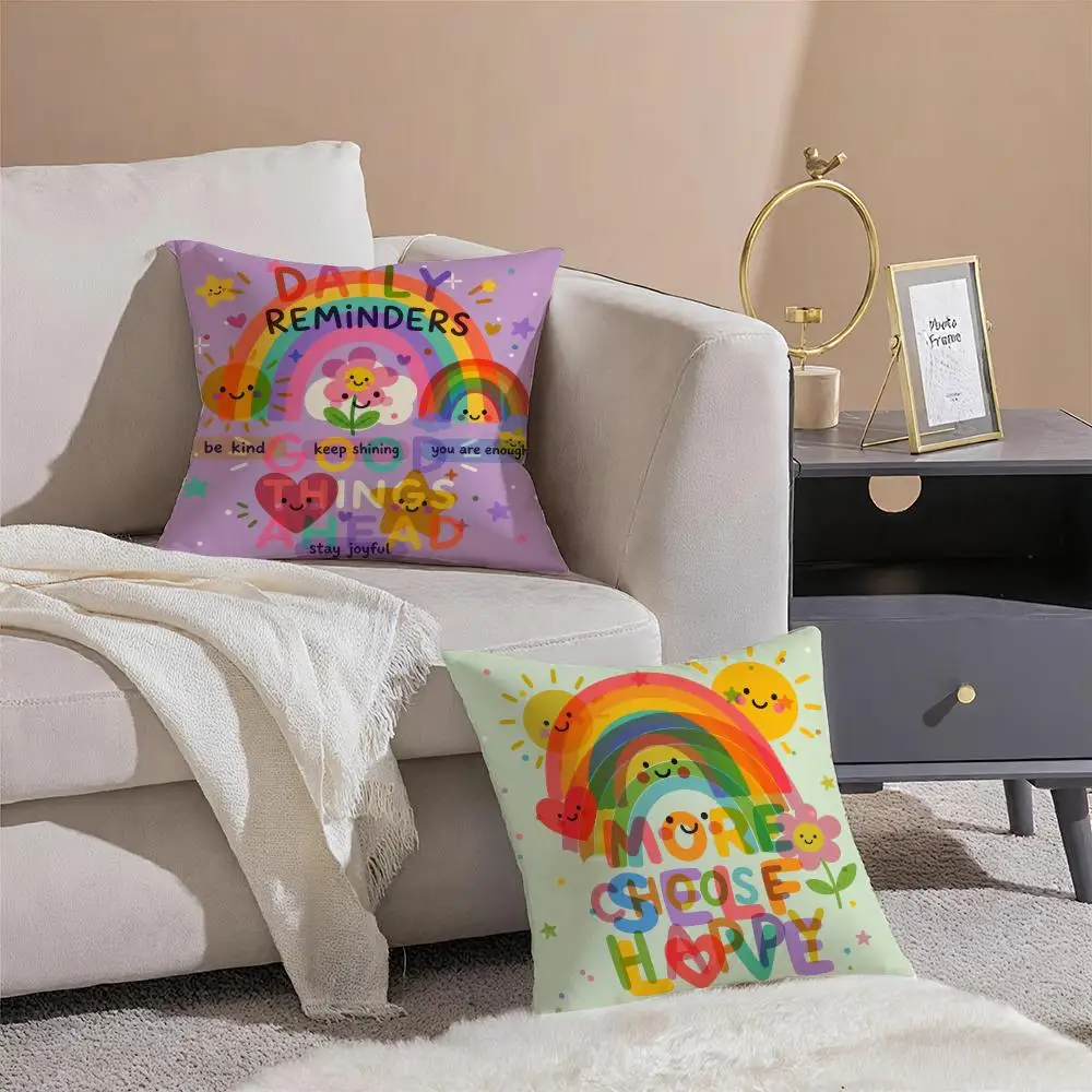 Beautiful Fashion Cartoon Rainbow Cushion Cover Pattern Printed Pillowcase for Living Room Sofa Cushion Cover & Bedroom Decor