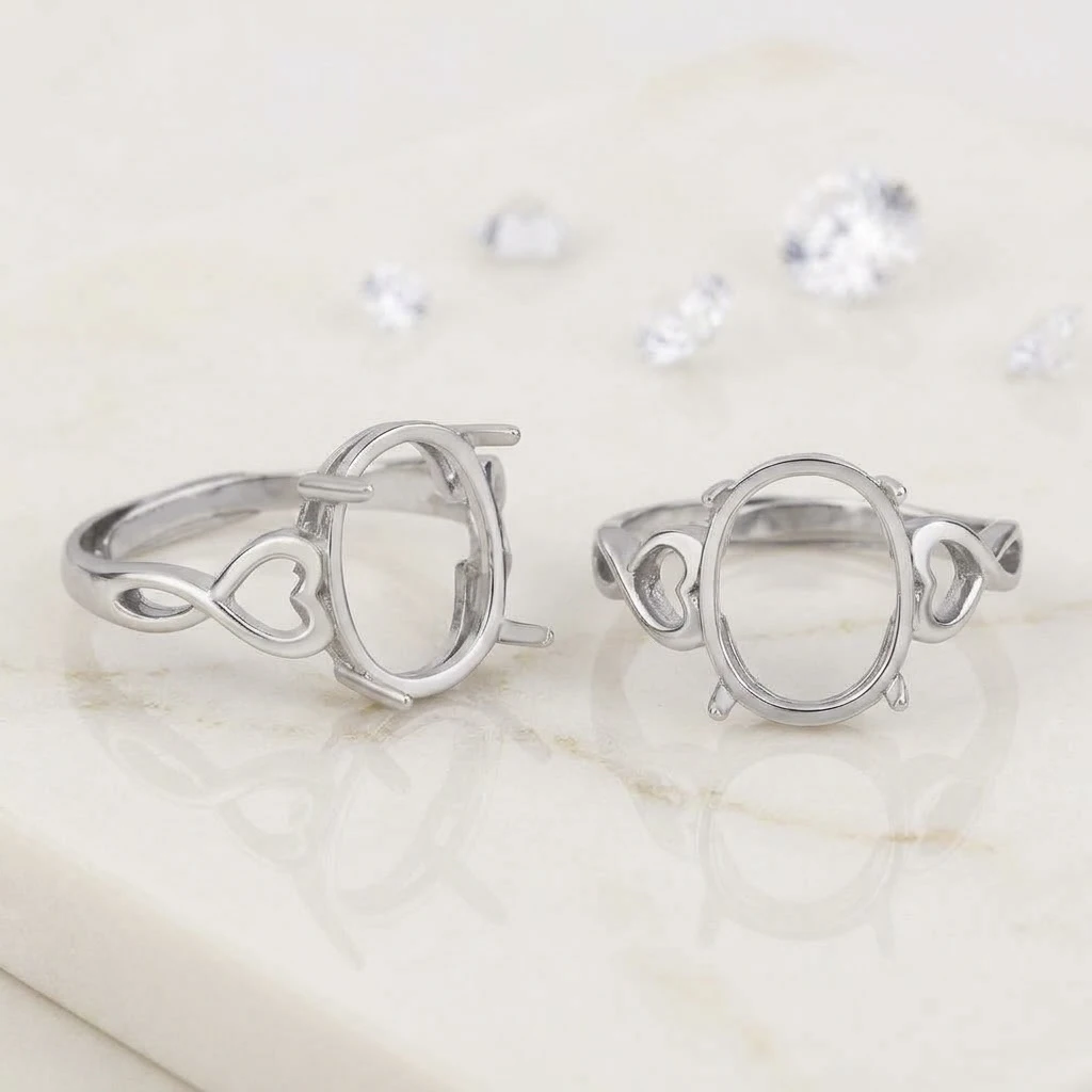 3Pcs 9x11mm Oval Heart Infinity Ring Blank Brass 4-Prong Semi Mount Adjustable Base for DIY Women Rings Jewelry Making