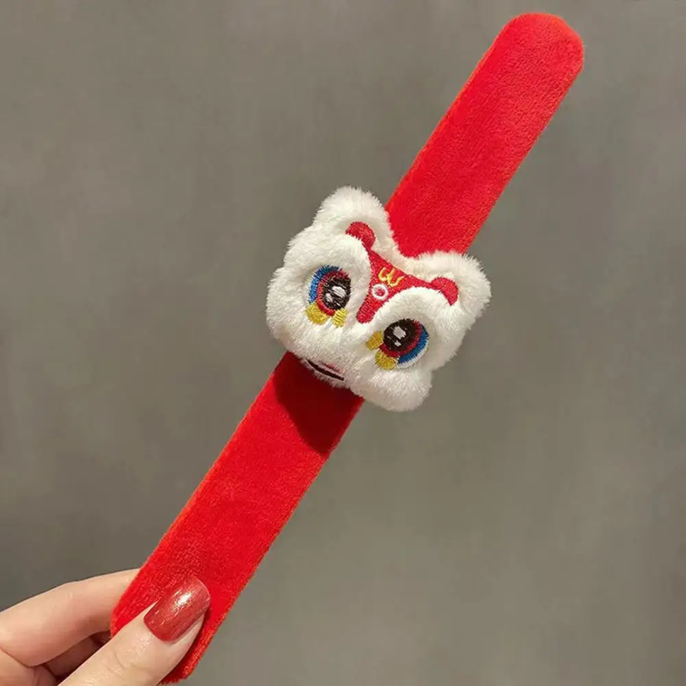 Year of Dragon Slap Band Colorful New Year Wristband Chinese New Year Cartoon Dragon Lion Fu Fuzzy Band for Kids Adults Spring