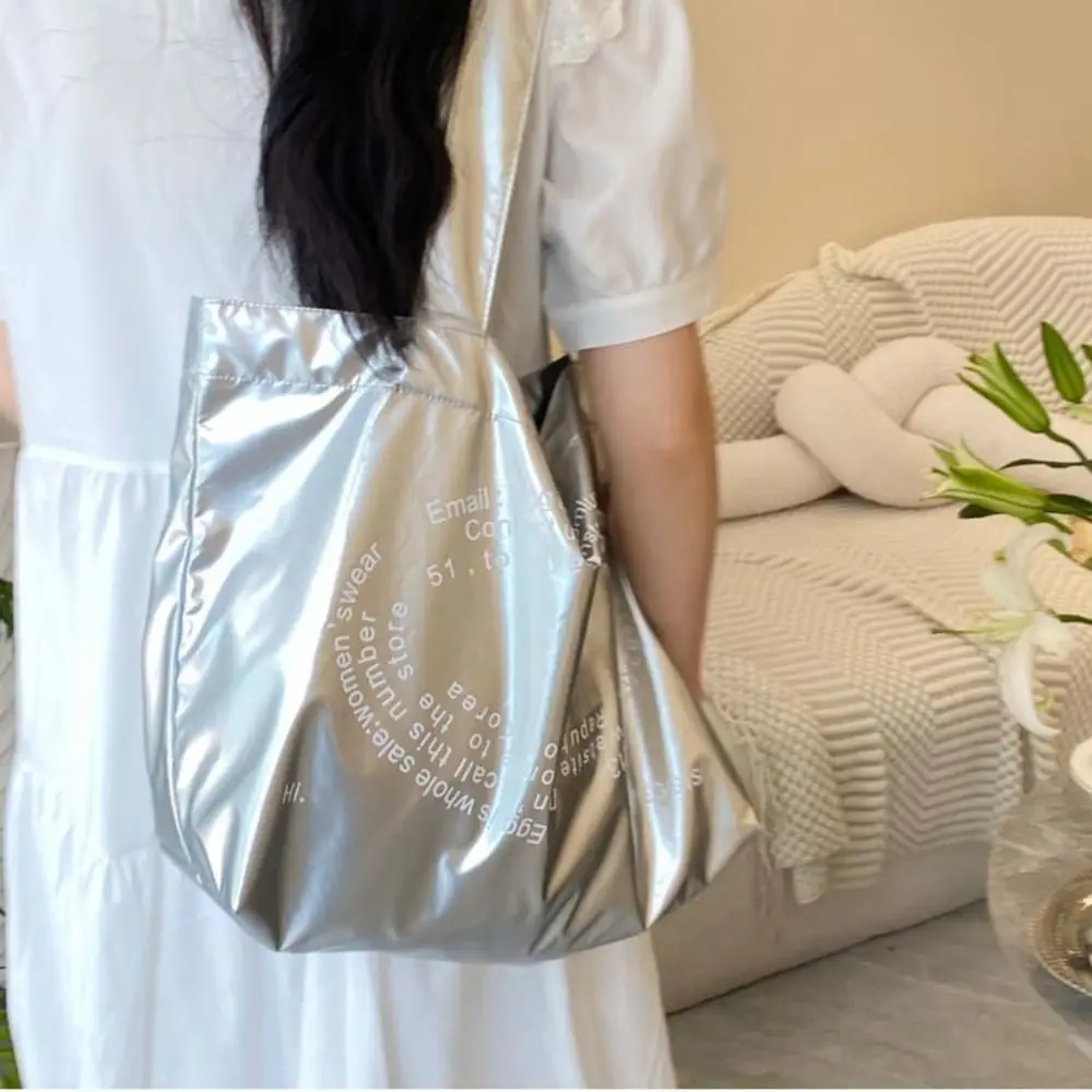 Korean Style Silver Shoulder Bag Solid Color Minority Design Waterproof Tote Bag French Style Handbag Underarm Bag Travel