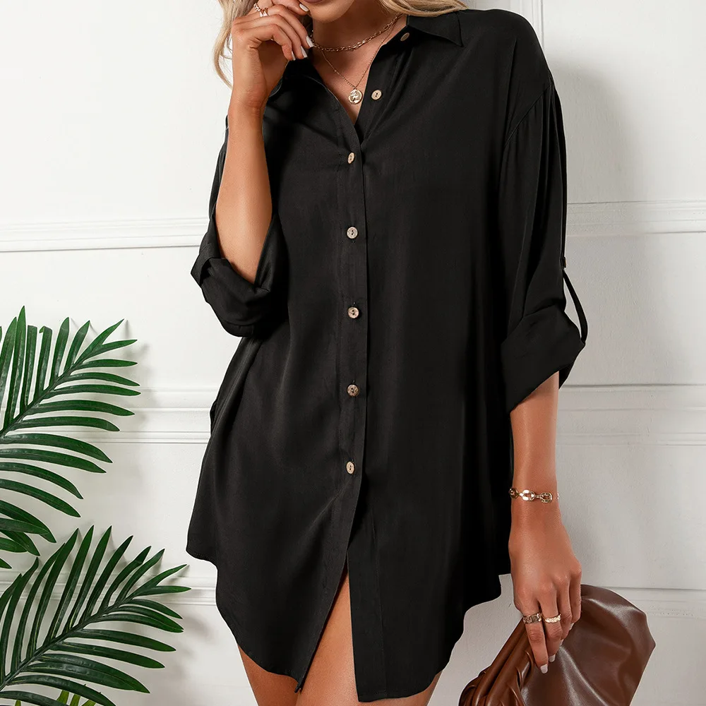 New Casual Loose Single Breasted Shirt Skirt Top for Women