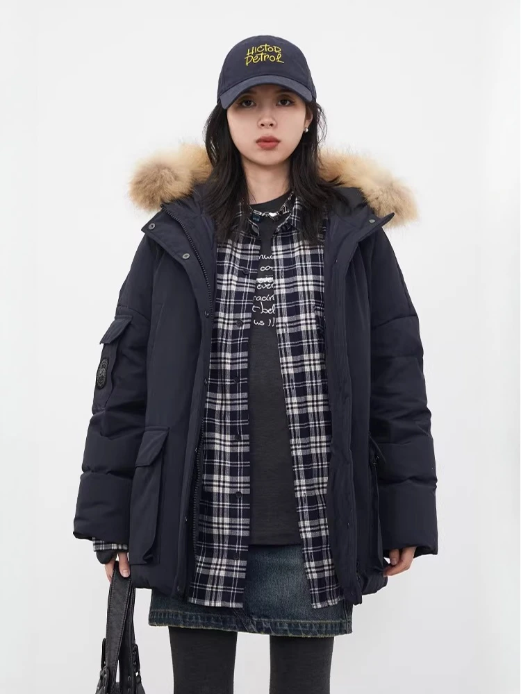 CHIC VEN Women Down Jackets Fashion Navy Blue Hooded Loose Quiltted Thick Warm Coats Female Clothing Autumn Winter New 2026