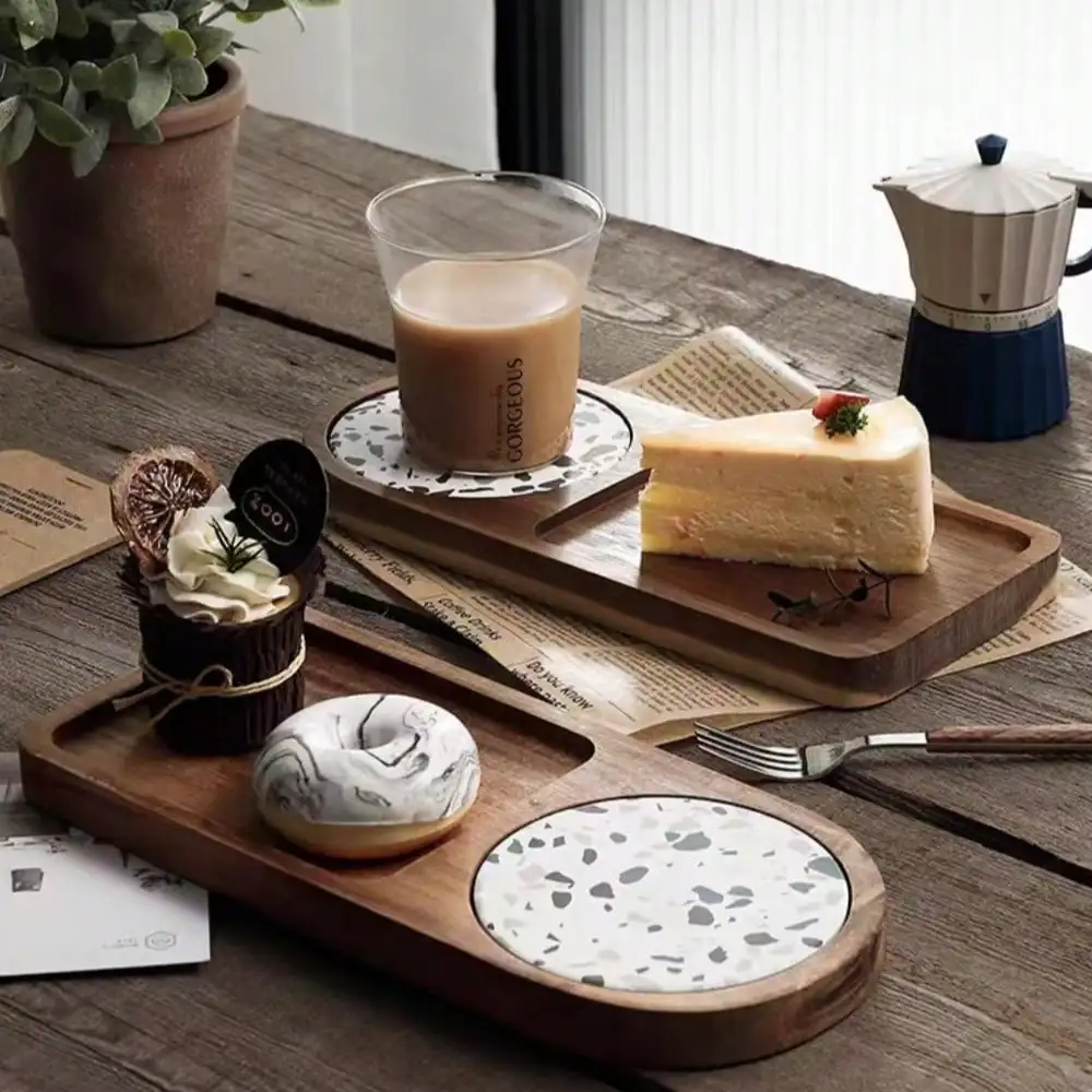 1pc 10.8inWood Tray Simple Design Service Tray Saucer Tray Kitchen Tray Perfect For Perfume, Fruit, Dried Fruit, Bread Cake, Dessert, Coffee Cup, Tea Cup, Drink Cup, Food Tray Wooden Food Tray Can Also Be Used For Home Decoration, Party Camping Party